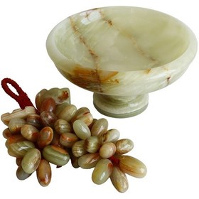 Resim Oniks Doğal Taş Üzüm Seti 6 Ayaklı Çanak İle 50 Taneli Üzüm. El Yapımı, Feng Shui Dekor Kahverengi 