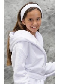 Resim %100 Pamuk Kapşonlu Beyaz Çocuk Ve Genç Bornoz 