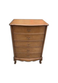 Resim Bombeli 5 Çekmeceli Lükens Ayaklı Ceviz Şifonyer 