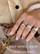 Resim Hepimitu Harfli Kalp Gümüş Yüzük Yzg.418 
