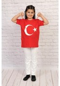 Resim Erkek Ve Kız Çocuk Türk Bayraklı 23 Nisan Çocuk Tişört Kırmızı 