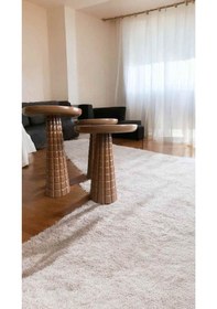 Resim Ahşap Mantar Sehpa 3'lü Set Kahverengi Yan Sehpa Takımı Dekoratif Tasarım Kahverengi 