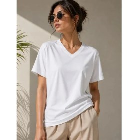 Resim Passense V Yaka Basic Tişört Kısa Kol Yazlık Regular Fit T-Shirt - Beyaz 