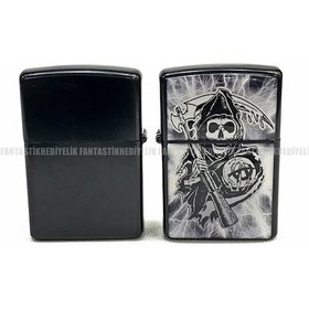 Resim Sons Of Anarchy Azrail Tırpan Mat Siyah Kapaklı Benzinli Çakmak 