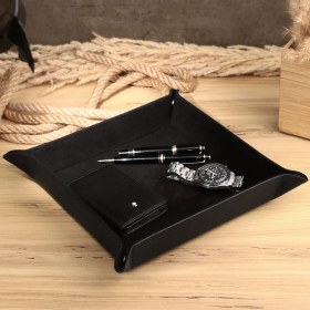 Resim Onywatch Gerçek Deri Vale Tepsi Set Valet Tray Saat Saklama Kutusu Çoklu Rolex Kutusu Ofis Düzenleyici Ofis Organizer Watch Box Yatakbaşı Tepsisi 