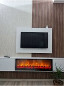 Resim FİRE DESİGN Dekoratif Elektrikli Şömine 5 Efekt Bluetooht Ateş Çıtırtı Sesi Uzaktan Kumandalı 125x35 