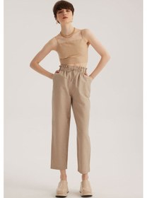 Resim Stella Pulvis Bej Keten Karışımlı Yüksek Bel Paperbag Pantolon Bej 