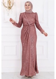 Resim Amine Hüma İkbal Payetli Tesettür Abiye Gül Kurusu Gül Kurusu 