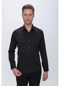 Resim Slim Fit Pamuk Saten Klasik Siyah Gömlek Gk 624 Siyah 