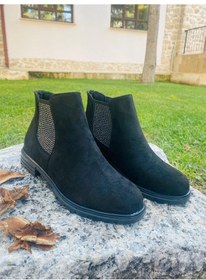 Resim Pabuçhan 0639 Taşlı Topuksuz Kadın Bot Siyah 