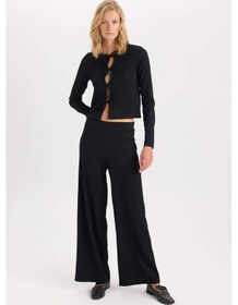 Resim DeFacto Regular Fit Bisiklet Yaka Basic Düz Bürümcük Uzun Kollu Önden Bağlamalı Hırka D6296AX24AUBK81 Siyah 