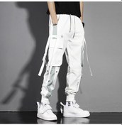 Resim Beyaz Yeni Erkek Tulumları Hip-hop Trendy Dar Kesim Gevşek Erkek Tulumları Beyaz 