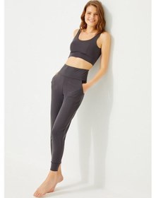 Resim Cottonhill Füme Yüksek Bel Çift Cepli Kadın Jogger Eşofman Altı Füme 