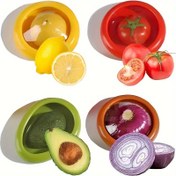 Resim 4 adet Silikon Meyve ve Sebze Saklama Kabı, Tekrar Kullanılabilir Buzdolabı Saklama Kutuları, Avokado, Domates ve Sarımsak, Soğan, Limon ve Patates için İdeal. 