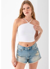 Resim Giysa Kadın Çapraz Askılı Dantel Detaylı Crop Body Beyaz - Ms0000309 Beyaz 