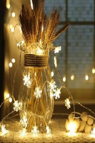 Resim SARFEX STORE Kar Tanesi Desenli Kristal Led Dekoratif Led 5 Metre Günışığı Pilli Yılbaşı Ağacı 