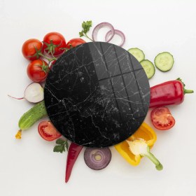 Resim Decovetro Cam Kesme Tahtası Yuvarlak Siyah Granit Desenli 30X30 cm 