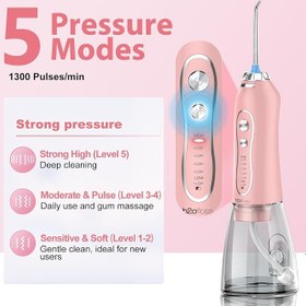 Resim H2ofloss Şarjlı Kablosuz Ağız Duşu, Hızlı ve Etkili Diş Arası Temizliği - 300 ml Su Hazneli, 5 Modlu, 6 Başlıklı, IPX7 Su Geçirmez, Diş Taşı Temizliği, Pembe 
