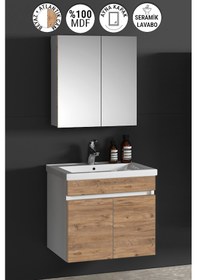 Resim Çiğdem 55 Cm Beyaz-atlantik Mdf Lavabolu Asma Banyo Dolabı Takımı Beyaz - Atlantik Çam 