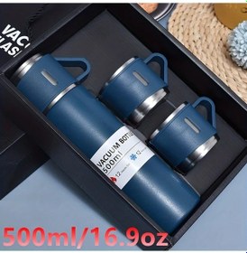 Resim Elmpaly 500 Ml Mavi Paslanmaz Çelik Termos Seti Sıcak Soğuk İçecek Seyahat Ofis 