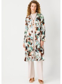 Resim Esswaap Özel Desenli Kimono Bluz Pantolon Kolyeli Takım Bej-bej Bej 