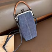 Resim Vintage Kadın Çapraz Telefon Çantası - Açık Mavi/Mavi Günlük Kullanım İçin Twist Kilitli, Çıkarılabilir Askılı ve Para Cebi Olan Katlanabilir Omuz Çantası, Minimalist Tasarım, Sağlam Dikişler, Pratik Alışveriş Aksesuarı 