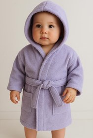 Resim CottonVerse Bebek & Çocuk Kapşonlu Bornoz - %100 Pamuk, Unisex Lila - Lila / 0-2 Yaş 
