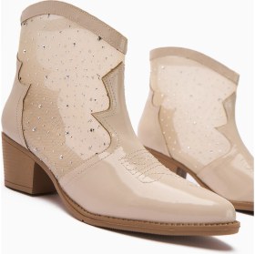 Resim Rudi Bej Rugan Nakışlı Western Kadın Taşlı Yazlık Bot 