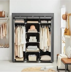 Resim Bez Dolap XXL İki Askılıklı Ortadan Raflı Dolap Hugo Gri Gardırop 