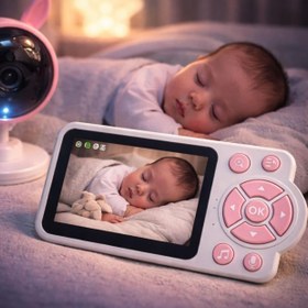 Resim Pembe Tavşan C38 Bebek Kamerası 2.8 İnç Ekranlı 360 Derece Dönebilen Gece Görüşlü Bebek Monitörü Çift Yönlü Ses Ağlama Algılama Sıcaklık Ölçer 