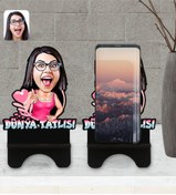 Resim Bk Gift Kişiye Özel Dünya Tatlısı Karikatürlü Ahşap Biblo Telefon Standı-1 