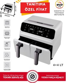 Resim Rexon AirFryer Yağsız Fritöz XL 4+4 8 Litre Çiftl Hazne Ayrı Akıllı Pişirme Geniş Hacim Beyaz 