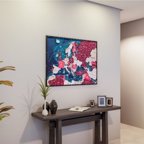 Resim Avrupa Siyasi Haritası Renkli Katmanlı 3D Baskı Ahşap Duvar Dekoru (Crimson) - 66x50 cm / Türkçe 