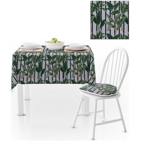Resim Zambak Desenli Turuncu Yeşil Dijital Baskılı Petek Dokuma Masa Örtüsü 120x140 