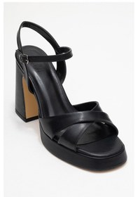 Resim Luvishoes Luvi Shoes Lello Siyah Cilt Kadın Platform Topuklu Ayakkabı Siyah 