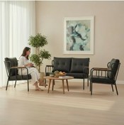 Resim ARYANS HOME Siyah Deri Metal Ofis Koltuk Takımı Büro Koltuk Takımı Ve Kanepeleri Bekleme Koltukları 