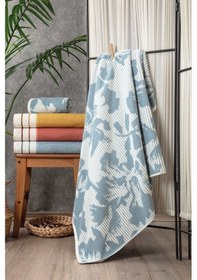 Resim İpliği Boyalı Mavi Yatay Çizgili %100 Pamuk Banyo Havlusu Indigo 