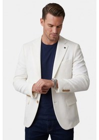 Resim Deepsea Erkek Beyaz Dokulu Desenli İtalyan Kesim Blazer Ceket Slim Fit Çift Düğme Ceket 2600817 