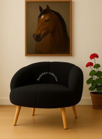 Resim BEYLERBEYİ Papatya berjer,Çay Seti Tekli Koltuk Berjer siyah renkli (SALON, BALKON, OFİS) yastık Hediyeli 