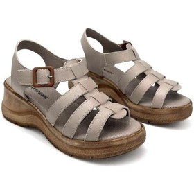 Resim Kindep Voyager İçi Dışı Hakiki Deri Poli Dolgu Taban Günlük Rahat Kadın Sandalet Vizon Vizon 