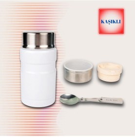 Resim 750 Ml Paslanmaz Çelik Yemek Termosu-çelik Kaşıklı,beyaz Beyaz 