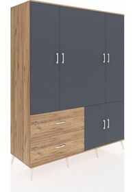 Resim Kronos Gardrop 5 Raflı 2 Çekmeceli 2 Askılı 176x59x221 Çam-antrasit/çam Antrasit/çam 