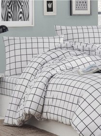 Resim Doğal Ranforce Siyah Kareli Pamuk Nevresim Seti Çift Kişilik Beyaz 