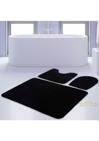Resim Bonny Home Unicolor Düz Siyah 3lü Banyo Paspası Halısı Seti Kaymaz Siyah 