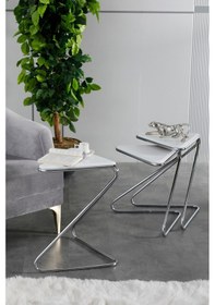 Resim Faymend Bumerang 3lü Sehpa 'gümüş Beyaz' Gold Beyaz 