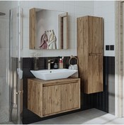 Resim ROOMART Lavabolu Ahşap Mdf 65 Cm Banyo Dolabı+aynalı Banyo Üst Dolabı+banyo Boy Dolabı 