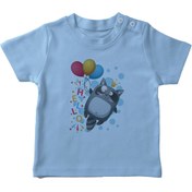 Resim Angemiel Baby Balon Tutan Rakun Erkek Bebek Tişört Mavi B0576MDBBKETSRT 