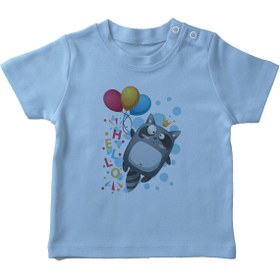 Resim Angemiel Baby Balon Tutan Rakun Erkek Bebek Tişört Mavi B0576MDBBKETSRT 