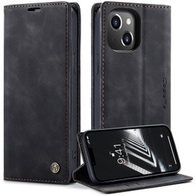 Resim Caseme 013 Serisi Iphone Uyumlu 14 6.1 İnç Darbeye Dayanıklı Pu Deri Cüzdan Kılıf Manyetik Otomatik Emilen Halkalı Telefon Kılıfı Kapak 