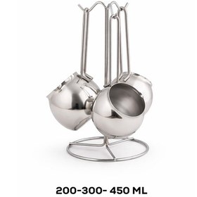 Resim Oms 7032 Çelik Tombik 4lü Cezve Takımı Silver 200-300-450 Ml 